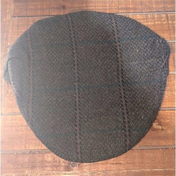 Vintage Mens Totes Wool Blend Flat Cabbie Newsboy Cap Hat Gray Brown Plaid Sz L - Picture 4 of 6